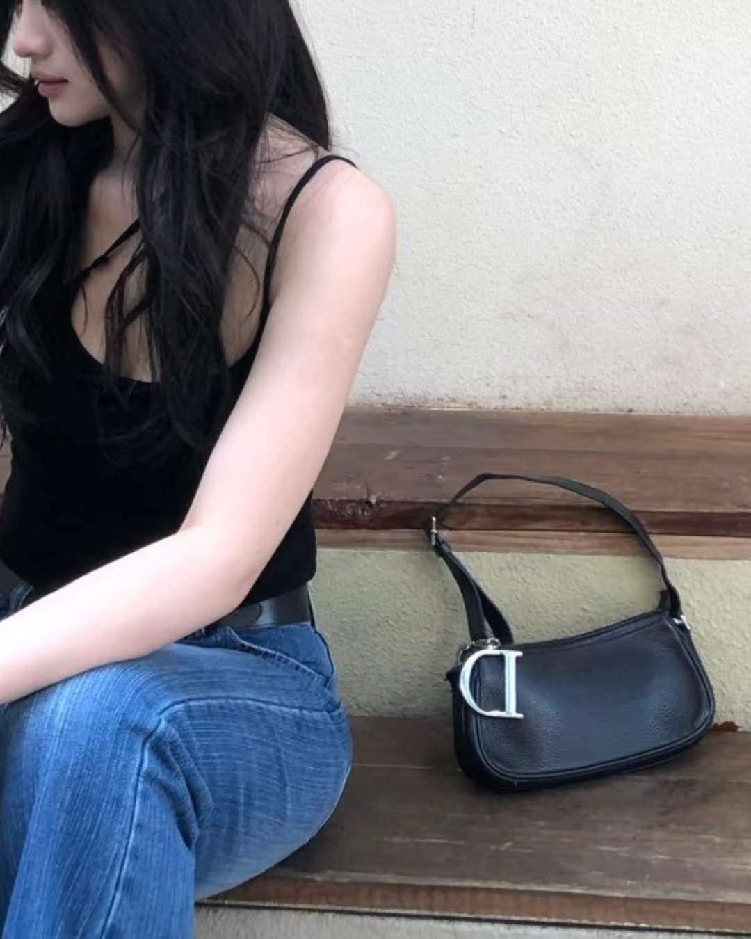 Dior 大D黑色腋下包 女团Twice Sana 同款复古经典 Y2K - 侧背包/斜挎包 - 真皮 黑色