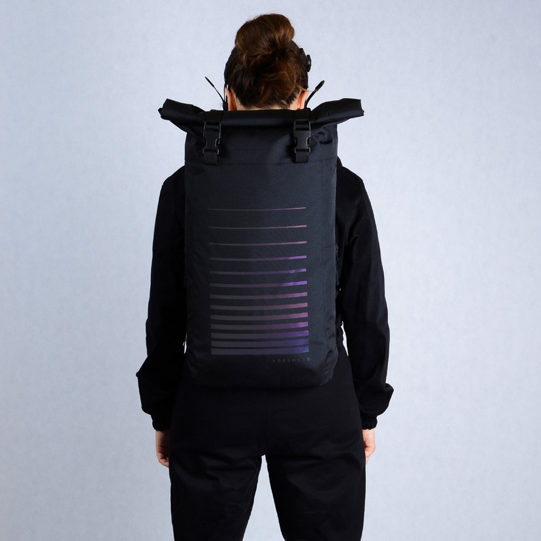 Rolltop backpack with reflective print Roll top messenger bag City backpack - 后背包/双肩包 - 其他材质 黑色