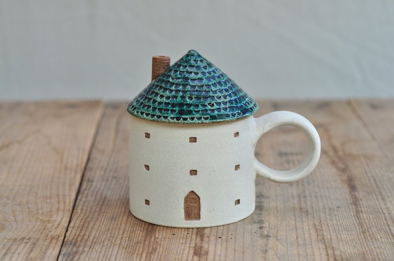 Ceramic cup like a house / green - 咖啡杯/马克杯 - 陶 绿色