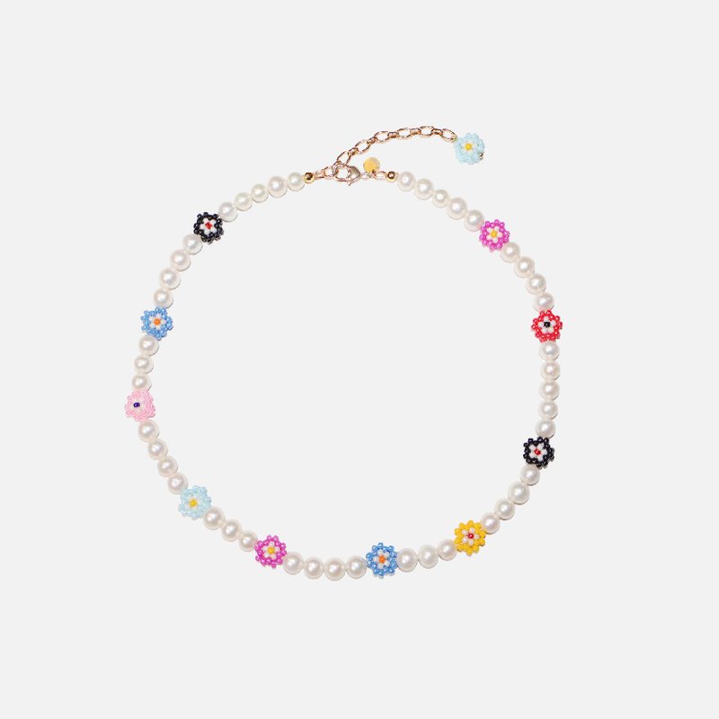 串珠报春花珍珠项链 - 项链 - 玻璃 多色