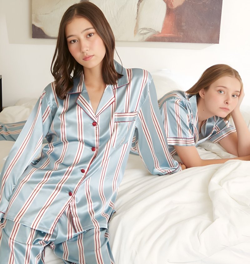 缎面睡衣 浅蓝条纹款 - 居家服/睡衣 - 其他材质 蓝色