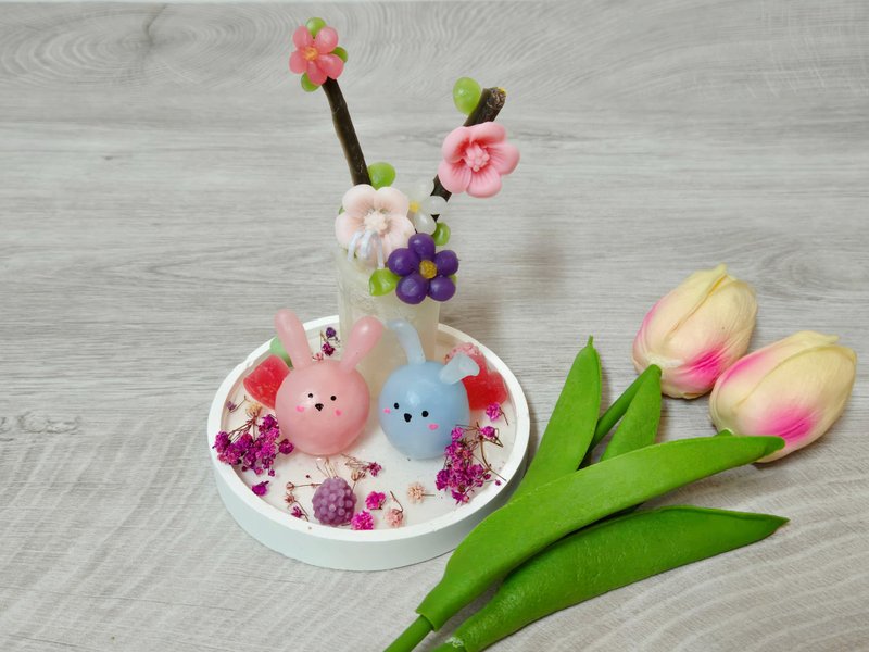 【花漾兔兔-香氛蜡烛】材料包 亲子手作 扩香 蜡烛 - 蜡烛/香氛/手工皂 - 蜡 红色