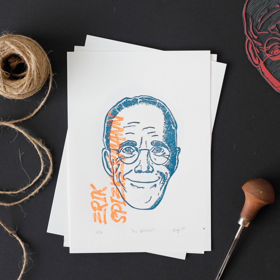 Erik Spiekermann , The 7 Noble Designers - Linocut Printmaking Edition Print - 海报/装饰画/版画 - 纸 蓝色