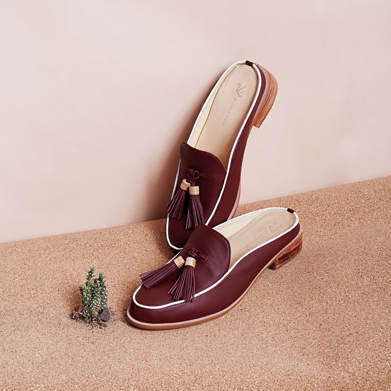 Red Burgundy-Willow - Mule Loafers - 女款休闲鞋 - 真皮 红色