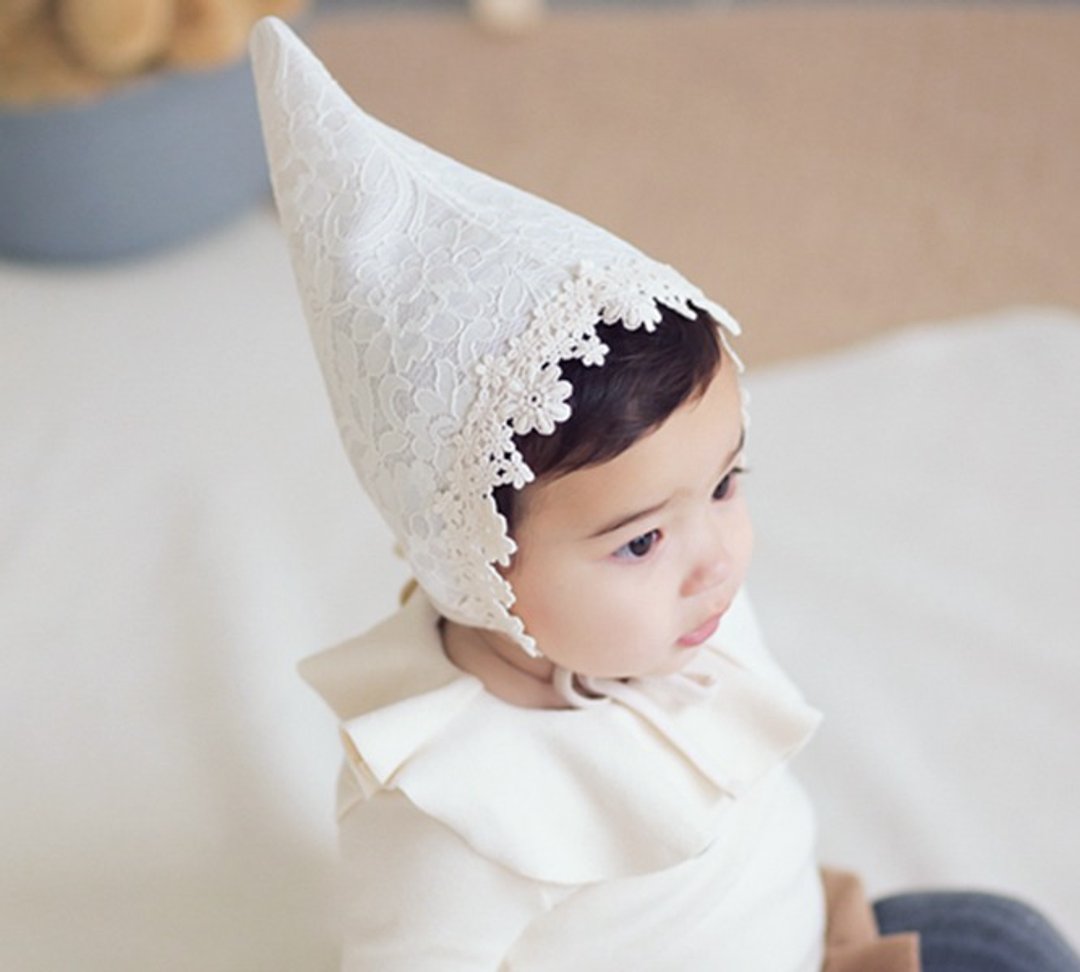 Happy Prince Ellui女婴童蕾丝精灵帽 韩国制 - 婴儿帽/发带 - 棉 白色