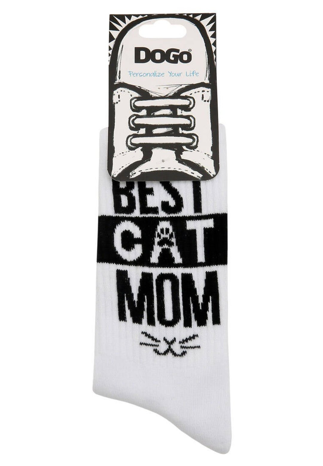 【幽默时尚】Best Cat Mom/WTF  穿搭白袜 中长袜子 中筒袜 - 袜子 - 其他人造纤维 白色