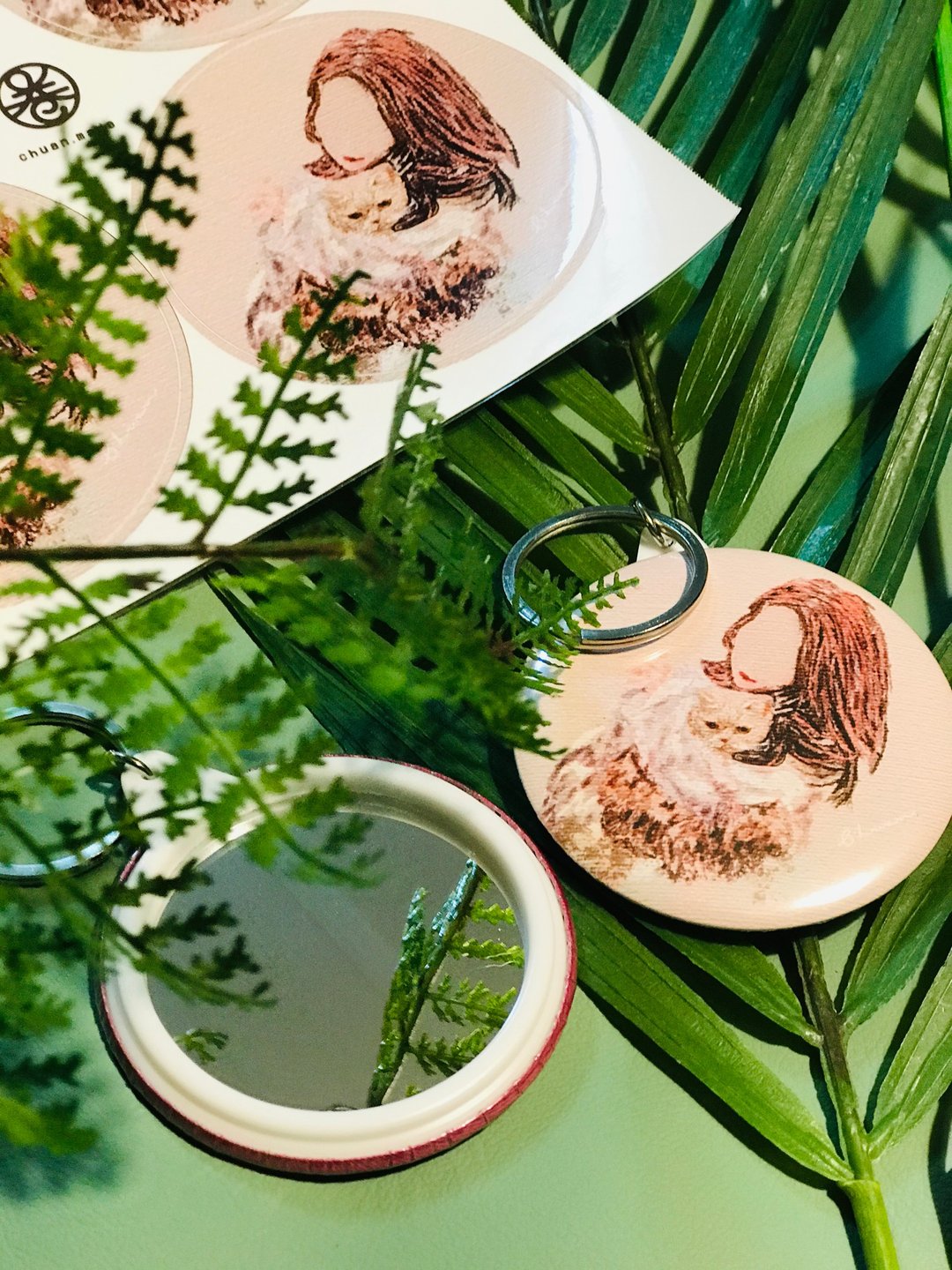 定制化礼物-插画似颜绘-随身镜子钥匙圈 - 订制画像 - 其他材质 