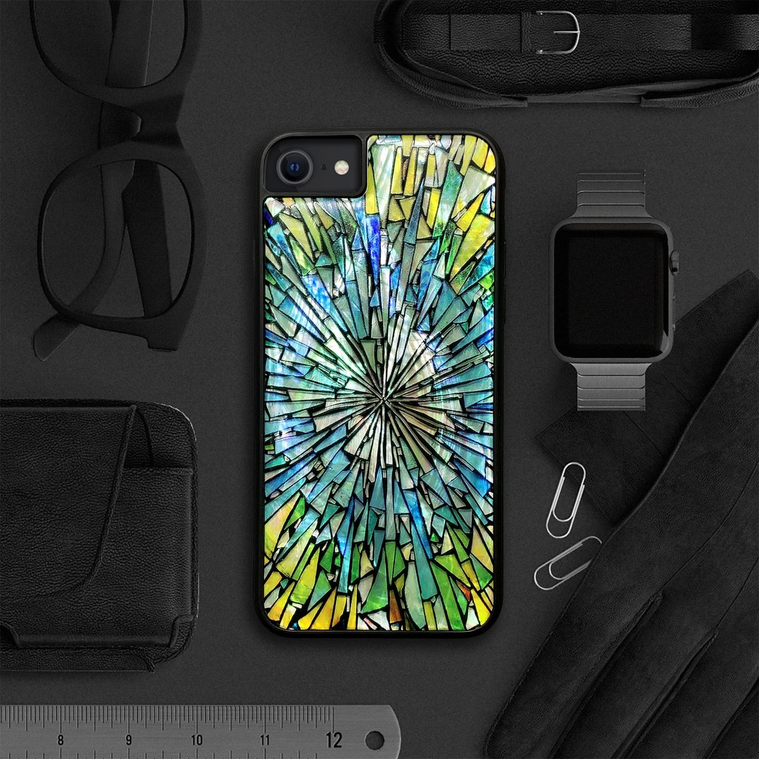 天然贝壳 iPhone 17 耐冲击保护套 花窗玻璃风格 可定制名字 006 - 手机壳/手机套 - 贝壳 多色