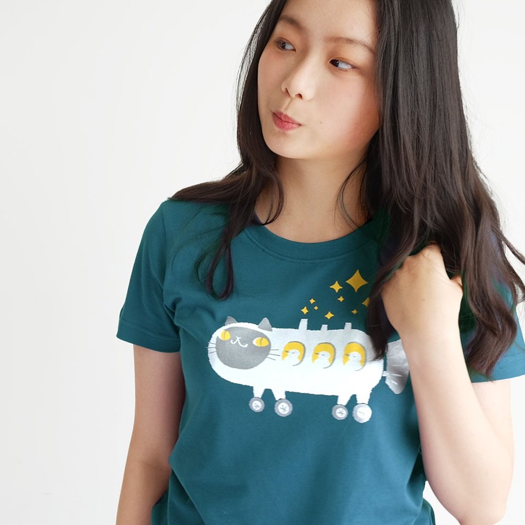 梦游号-中性tshirt 吸汗 - 女装上衣 - 棉 蓝色
