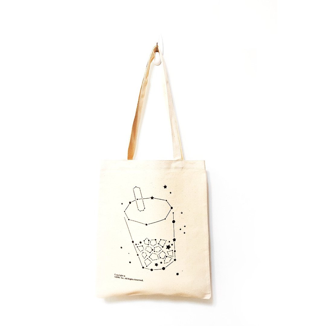 珍珠奶茶 珍奶 帆布袋 托特包 A3 tote bag 环保袋 饮料袋 招财猫 托特包 饮料提袋 手提袋 - 侧背包/斜挎包 - 棉．麻 白色