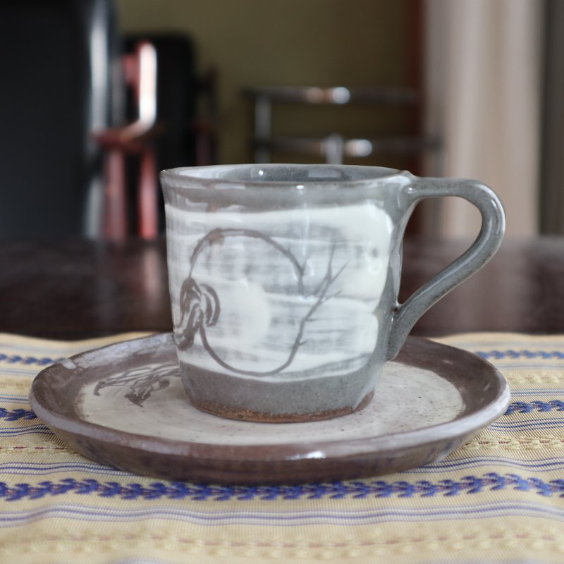 Luck turnip mug cup with plate handcrafted pottery made in japan japanese artist - 其他杯子 - 陶 