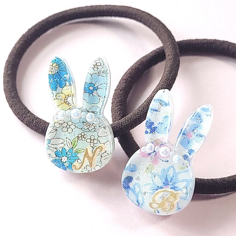 个人化 蓝花布小兔子字母发圈 发饰 - 发带/发箍 - 树脂 蓝色