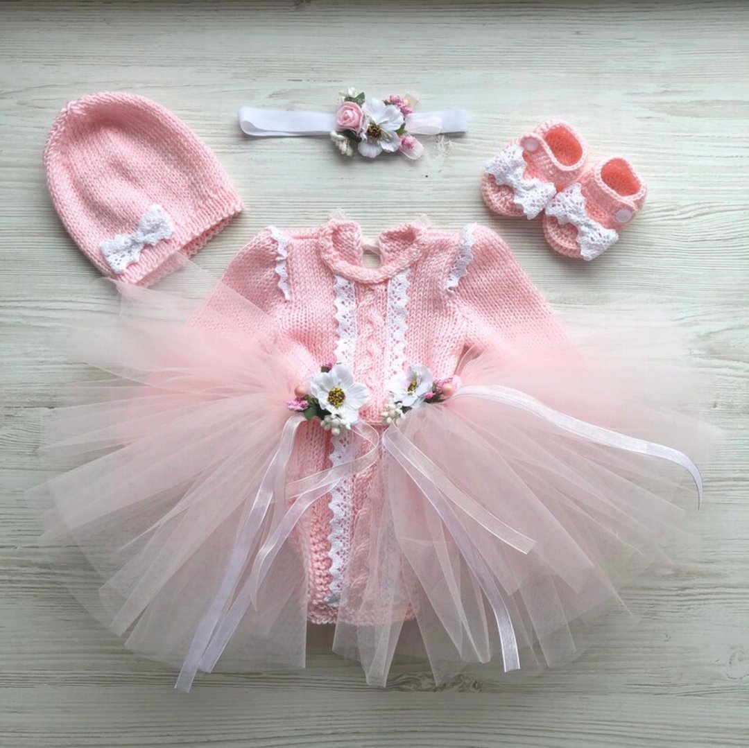 Hand made pink color with white lace outfit: romper, hat, headband, skirt, shoes - 包屁衣/连体衣 - 其他材质 