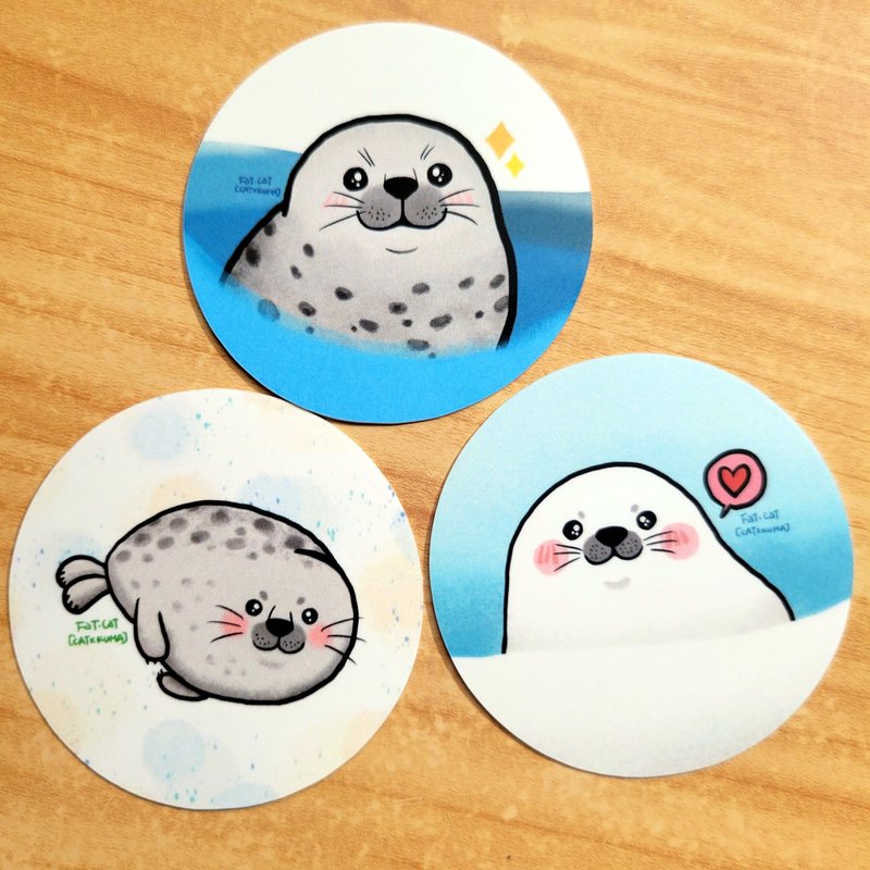 防水贴纸---毛绒绒海豹 3款 - 贴纸 - 纸 多色