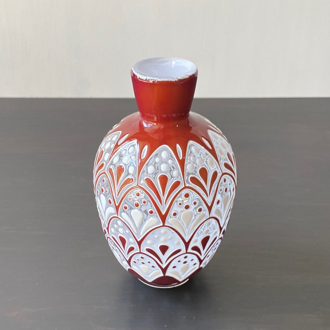 Blown glass vase Akabana wave - 花瓶/陶器 - 玻璃 
