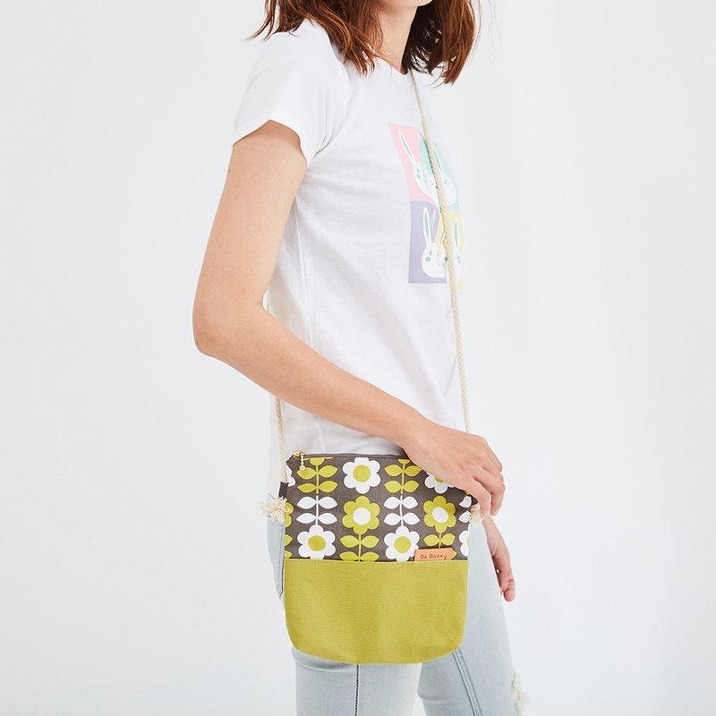 花儿朵朵开 双色抽绳侧背包 - 侧背包/斜挎包 - 棉．麻 绿色