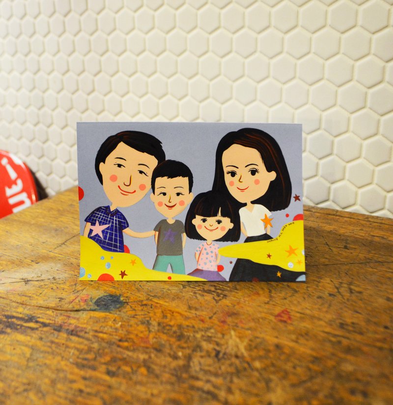 英式可爱风 定制人像-4人 全家福 母亲节 亲子 生日/结婚/圣诞节 - 订制画像 - 纸 多色