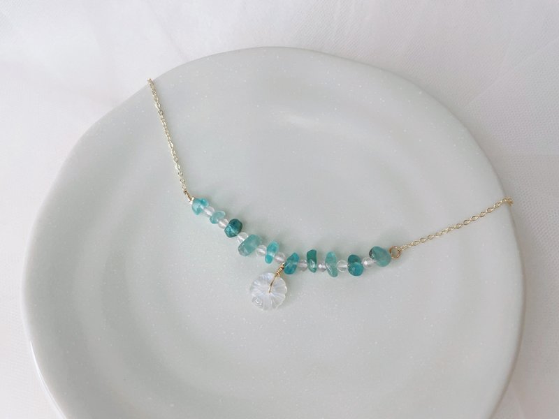 岛屿月光 || 月光石 蓝磷灰 萤石 项链 颈链 锁骨链 - 项链 - 水晶 蓝色