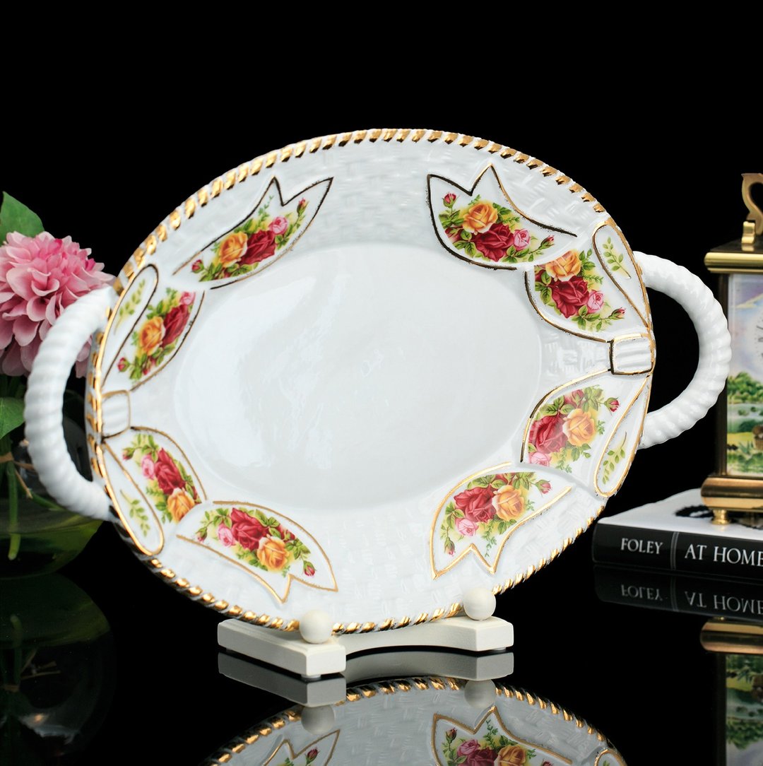 英国Royal Albert乡村玫瑰花立体浮雕陶瓷水果糖果迎宾大托盘 - 托盘/砧板 - 瓷 