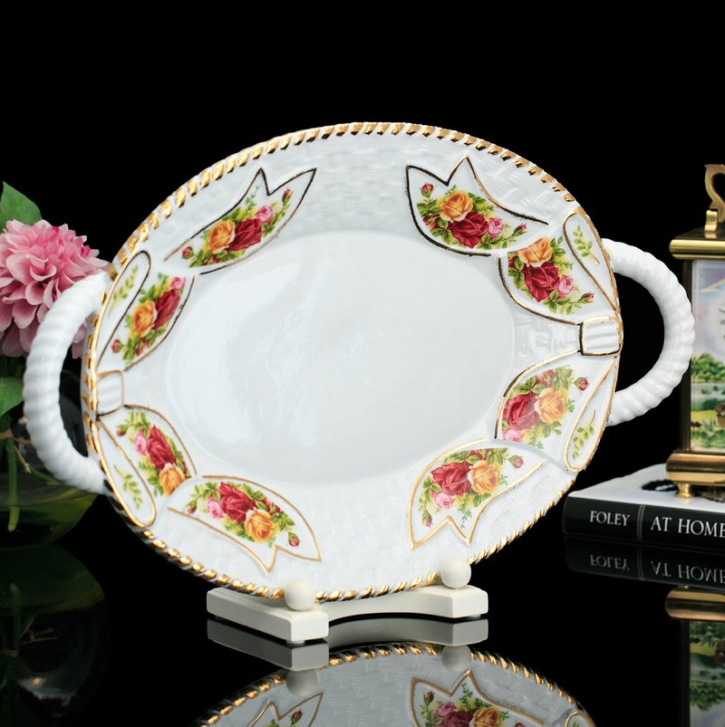 英国Royal Albert乡村玫瑰花立体浮雕陶瓷水果糖果迎宾大托盘 - 托盘/砧板 - 瓷 