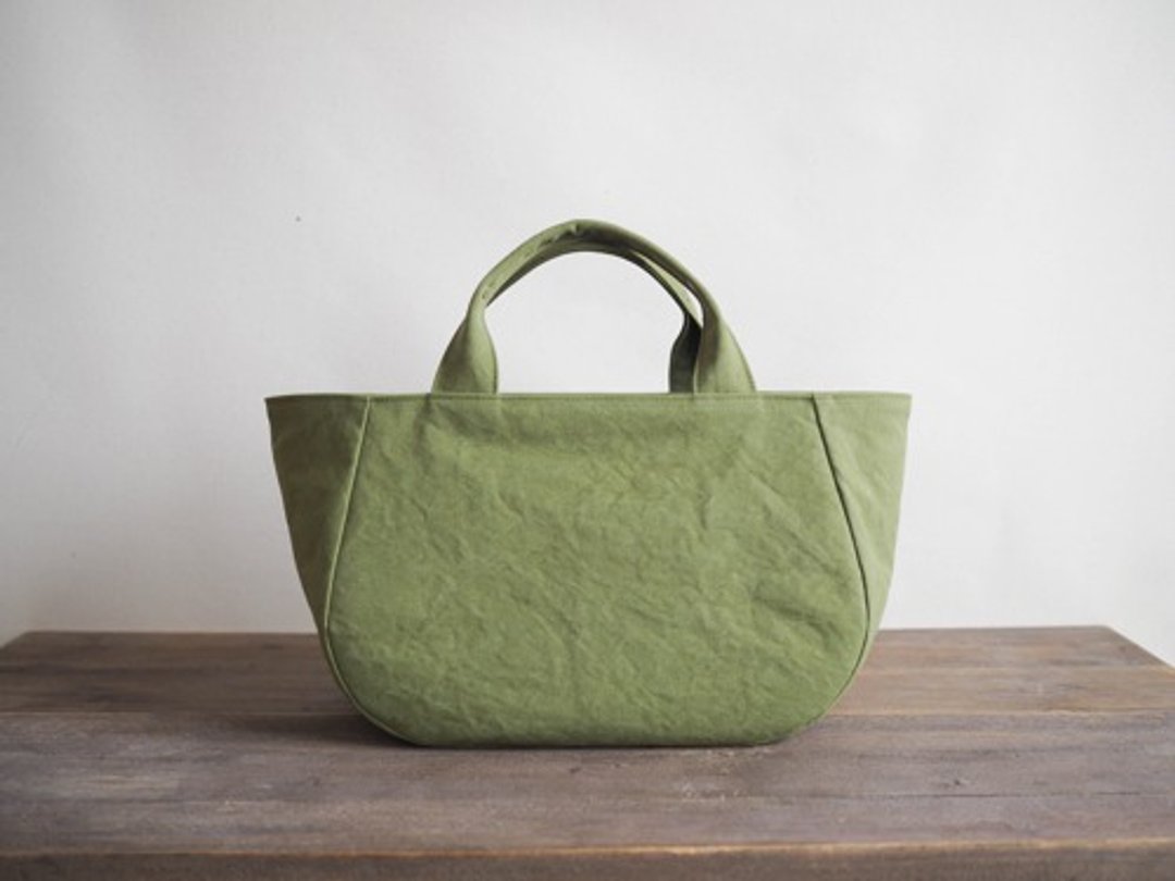 Made-to-order [ARMY DUCK] Round tote with lid M Light Olive - 手提包/手提袋 - 棉 绿色