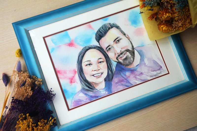 虎斑羊-双人/A5尺寸/手绘人像定制画/水彩/友情纪念/生日礼物 - 订制画像 - 纸 白色