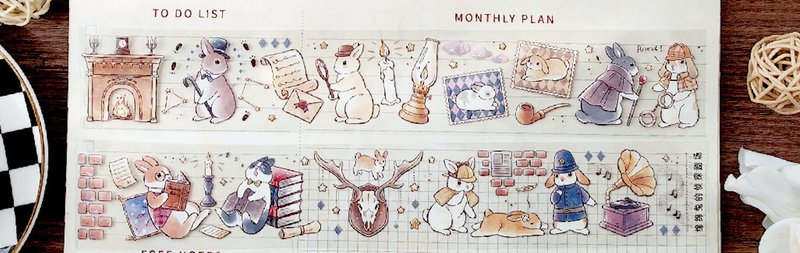 绵绵兔的侦探剧场 PET 纸胶带 贝壳光 10米卷 - 纸胶带 - 其他材质 多色