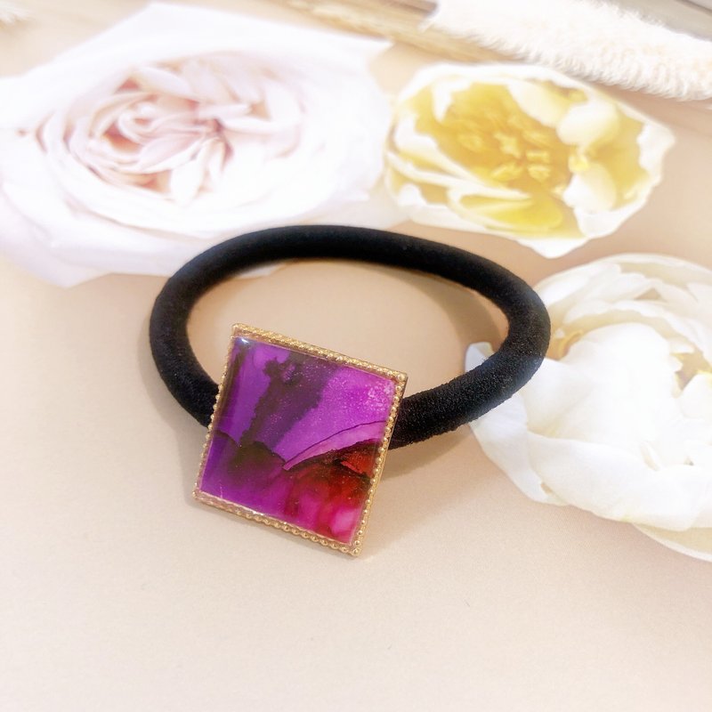 酒精墨水艺术髪圈 - 正方型 - 发饰 - 其他材质 紫色