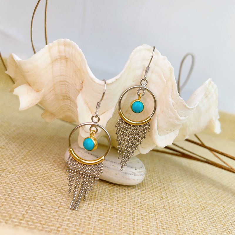 聚财避邪/成就事业-绿松石流苏款耳环 土耳其石 - 耳环/耳夹 - 宝石 