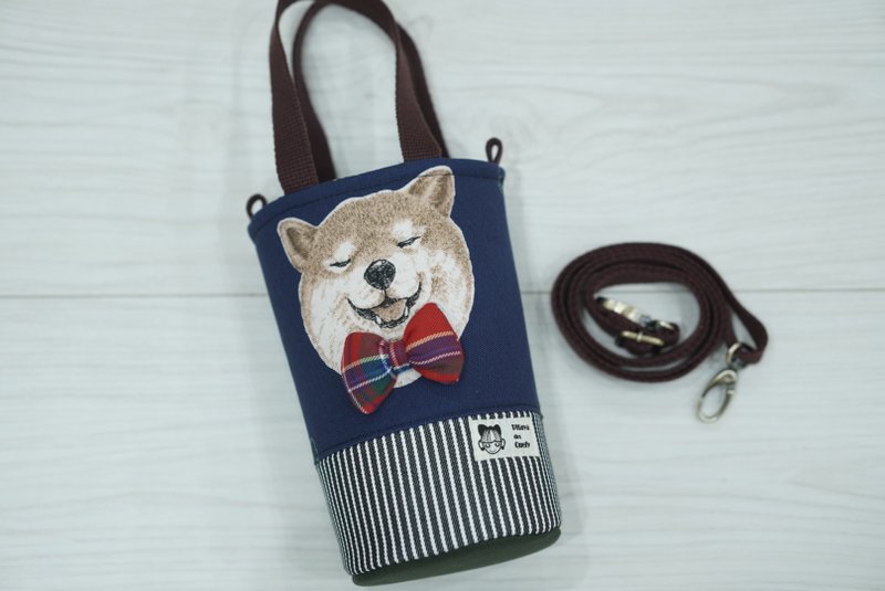 两用圆筒水壶包/ 水壶袋 大脸柴犬 绿/ 深蓝 - 随行杯提袋/水壶袋 - 棉．麻 多色