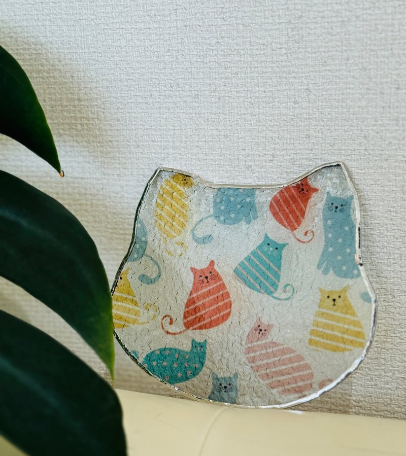 彩色玻璃镶崁玻璃-猫咪杯垫、饰品盘、香锥台 - 杯垫 - 玻璃 