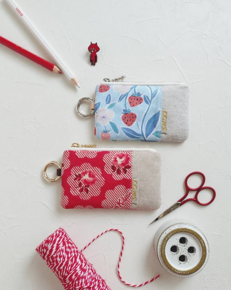 【FCI/票卡证件拉链小包】新鲜草莓 艳红玫瑰 法国亮葱 日本帆布 - 证件套/卡套 - 棉．麻 红色