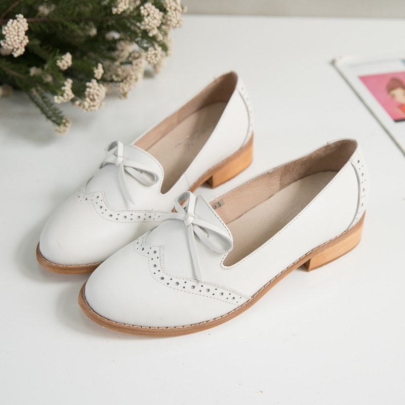 牛津鞋 经典百搭优雅蝴蝶结真牛皮牛津鞋(0104白色/黑色/棕色) - 女款牛津鞋/乐福鞋 - 真皮 白色