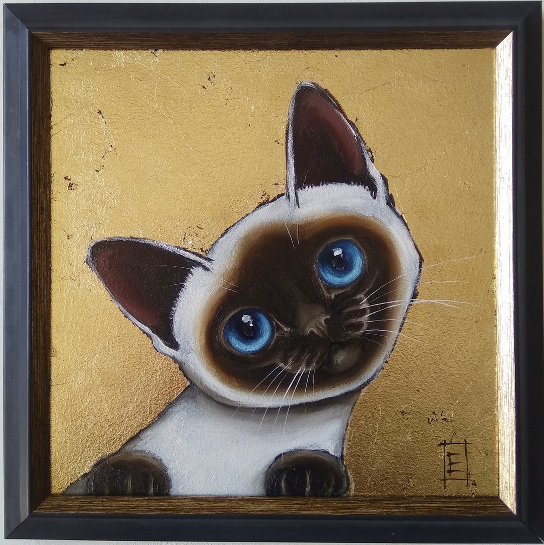 暹罗小猫油画金箔动物图片猫艺术 - 墙贴/壁贴 - 其他材质 金色