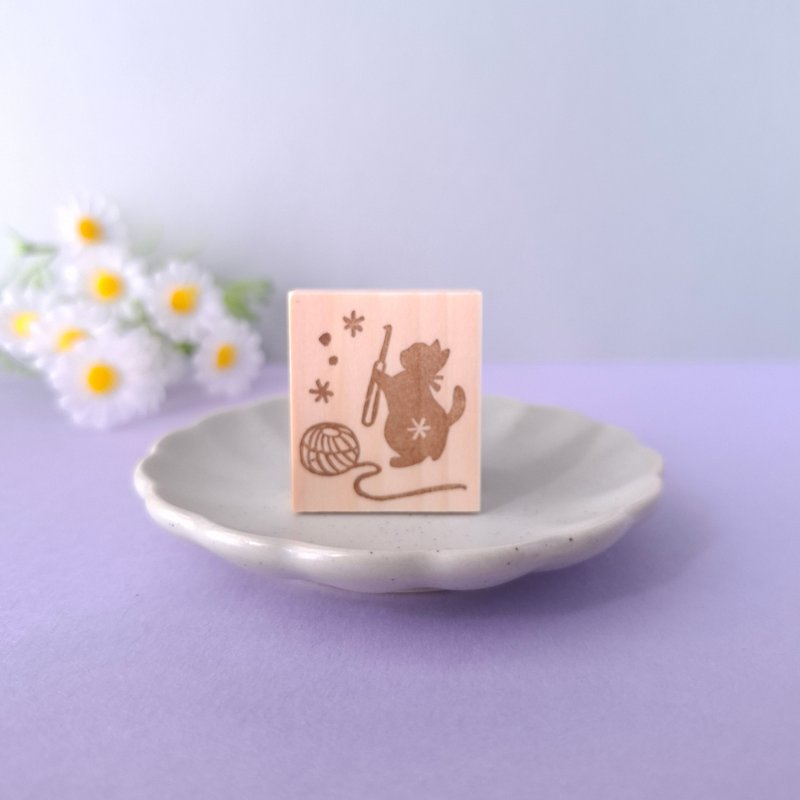 Lace-knit cat stamp stamp eraser stamp - 印章/印台 - 橡胶 透明