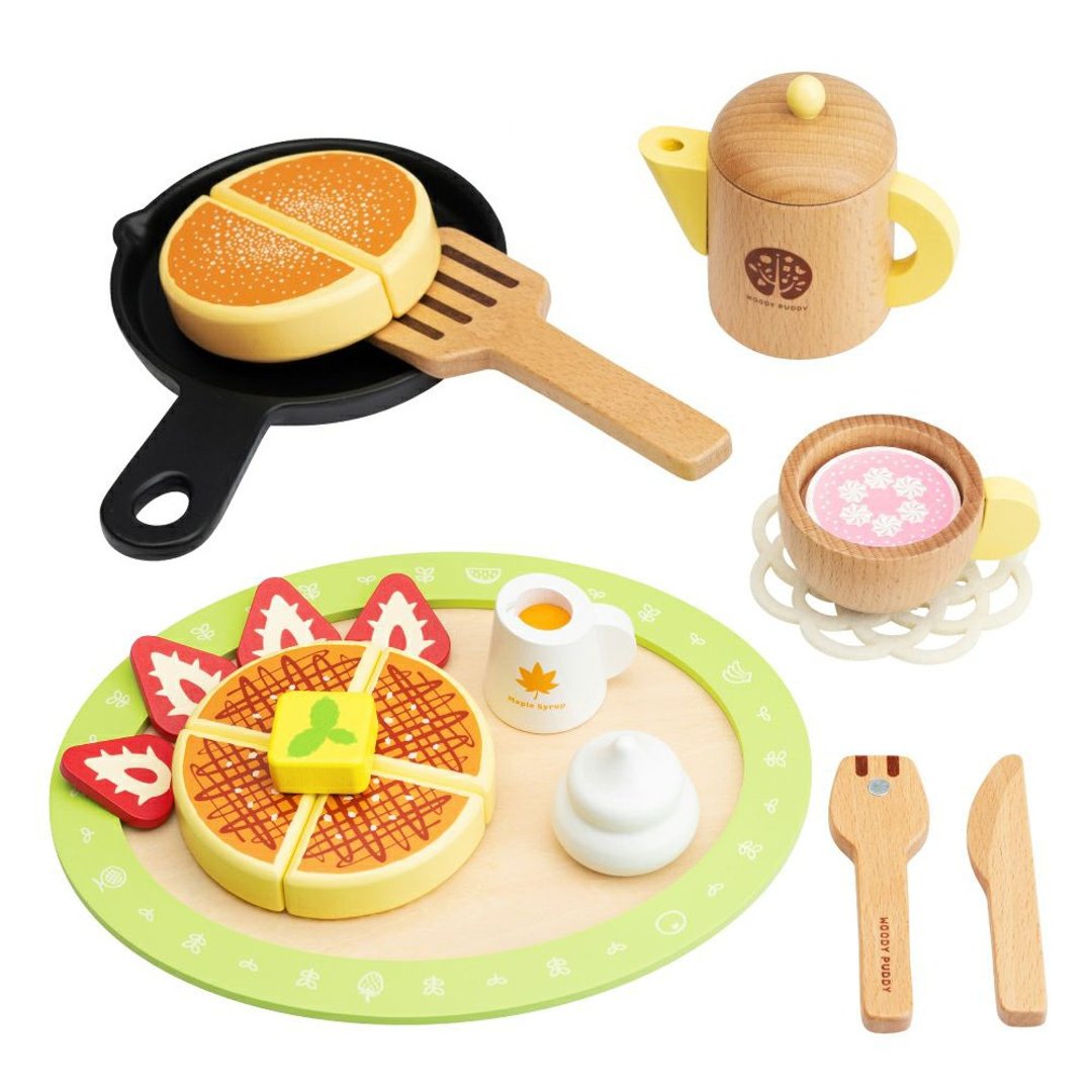 【WOODY PUDDY】松饼咖啡套餐组 - 日本木质家家酒玩具 - 玩具/玩偶 - 木头 卡其色