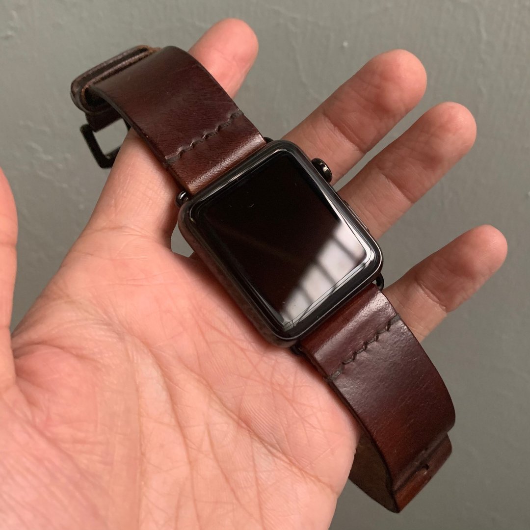 Apple Watch 皮革表带 牛皮表带 简约款 - 表带 - 真皮 咖啡色