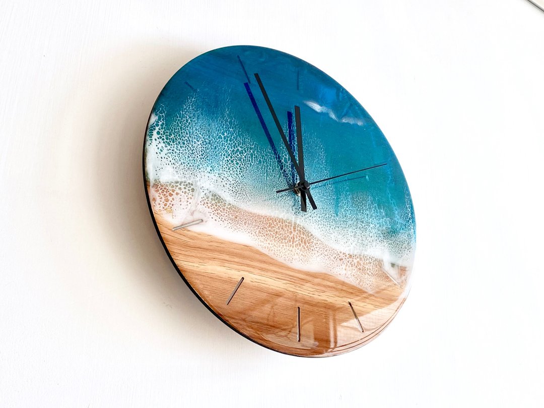 Wall Clock, Aqua Ocean, Housewarming, Unique Gift, Home decoration - 时钟/闹钟 - 树脂 蓝色
