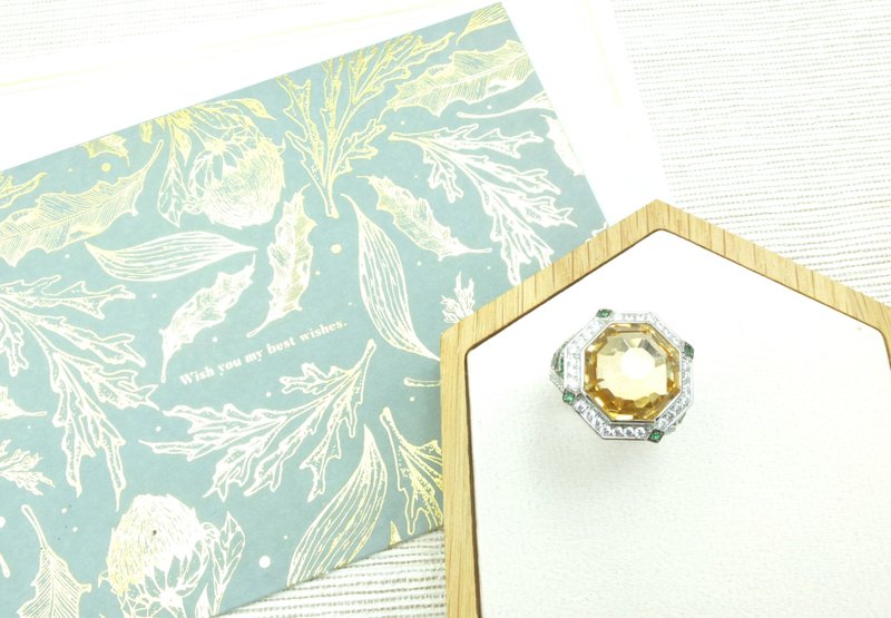 八角切面宝石级黄水晶戒指 - 戒指 - 水晶 黄色