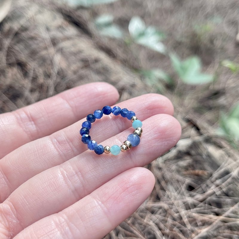 ll 蓝晶石与天河石戒指 ll 美国14kgf包金 天然石戒指 - 戒指 - 半宝石 蓝色