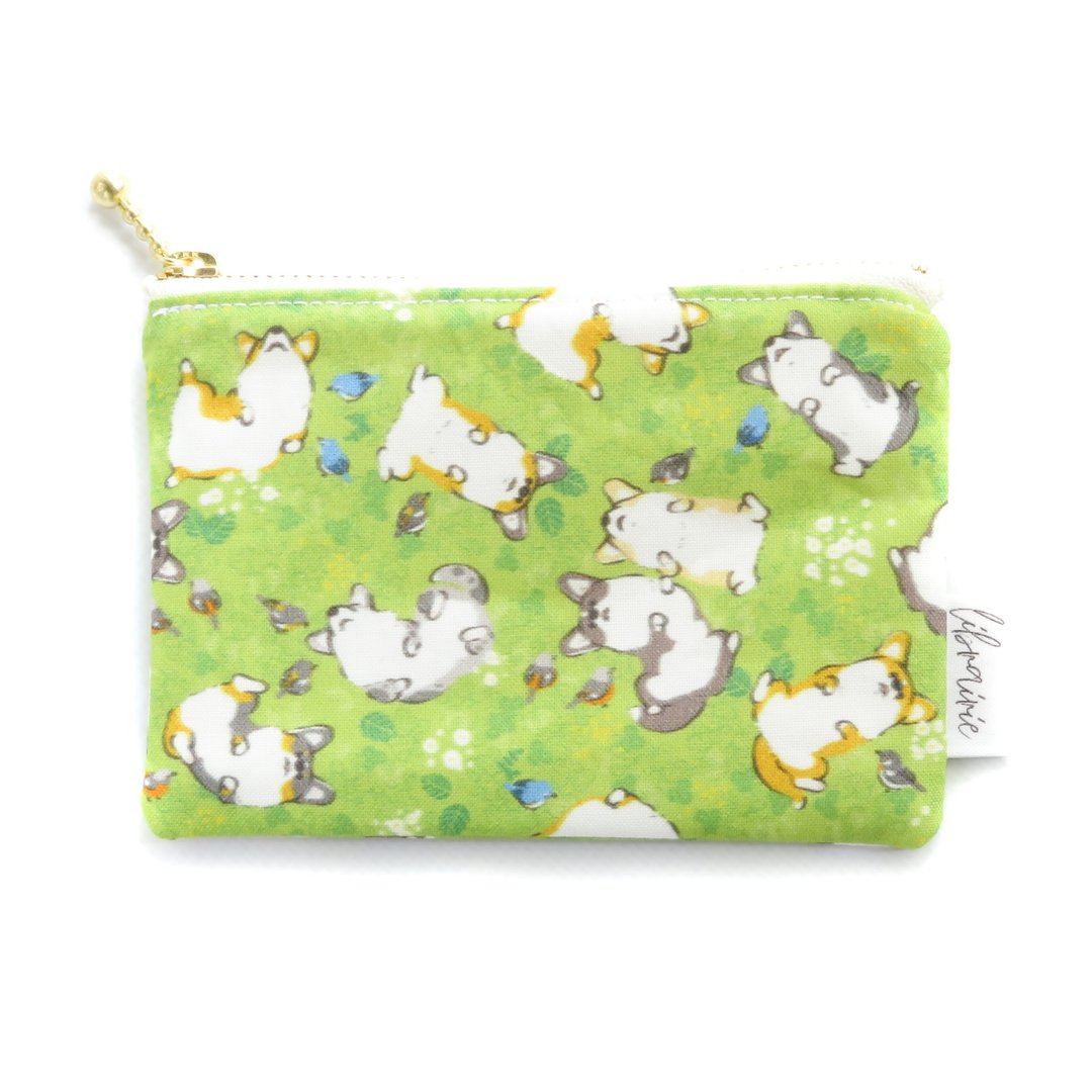 Kogipochi Corgi, Flycatchers and Green Coin Case Card Case - 化妆包/杂物包 - 棉 绿色
