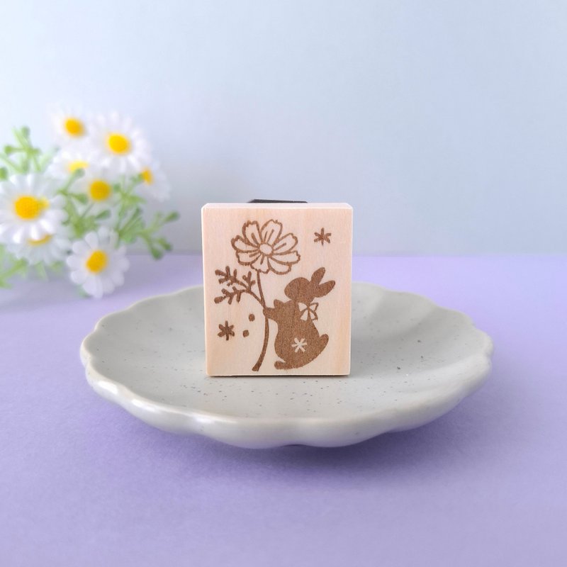 秋季大波斯菊与兔子印章 stamper - 印章/印台 - 橡胶 透明