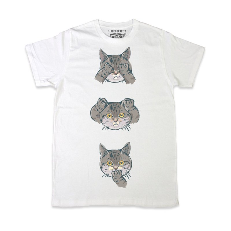 No Evil Cat • Unisex T-shirt - 男装上衣/T 恤 - 棉．麻 白色