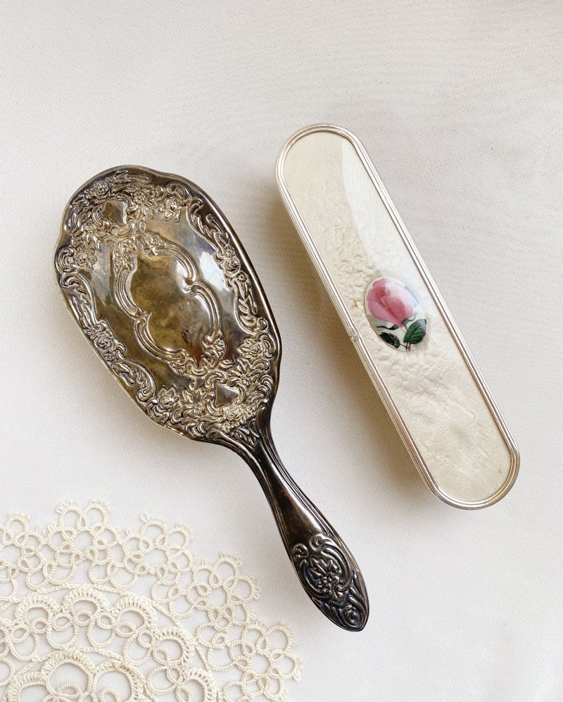 【好日恋物】法国vintage 银雕花梳子和手工西装毛料木刷组收藏 - 其他 - 银 多色