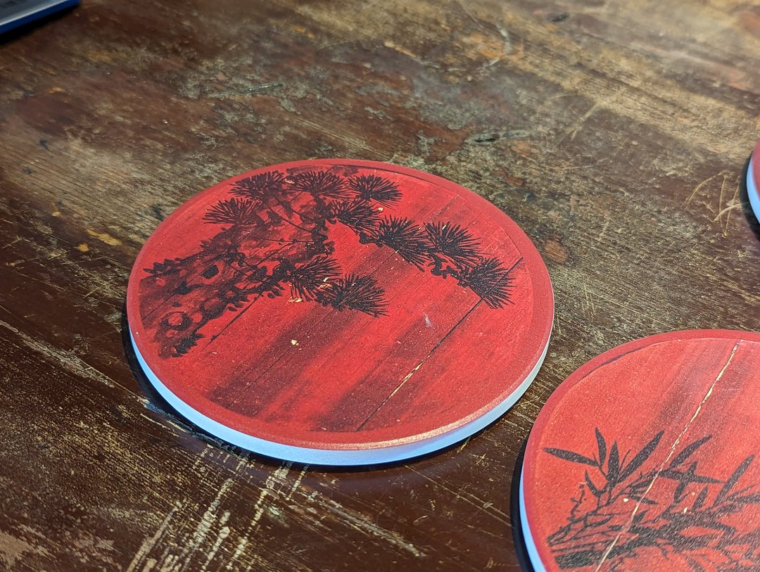 陶瓷杯垫-门扉松竹 - 杯垫 - 陶 红色