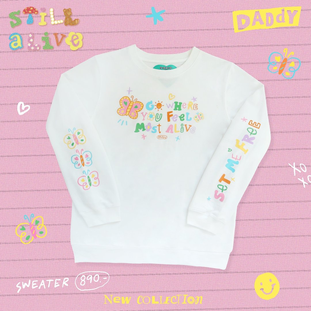 Daddy Go where you feel most alive sweater (white) - 女装针织衫/毛衣 - 其他材质 白色