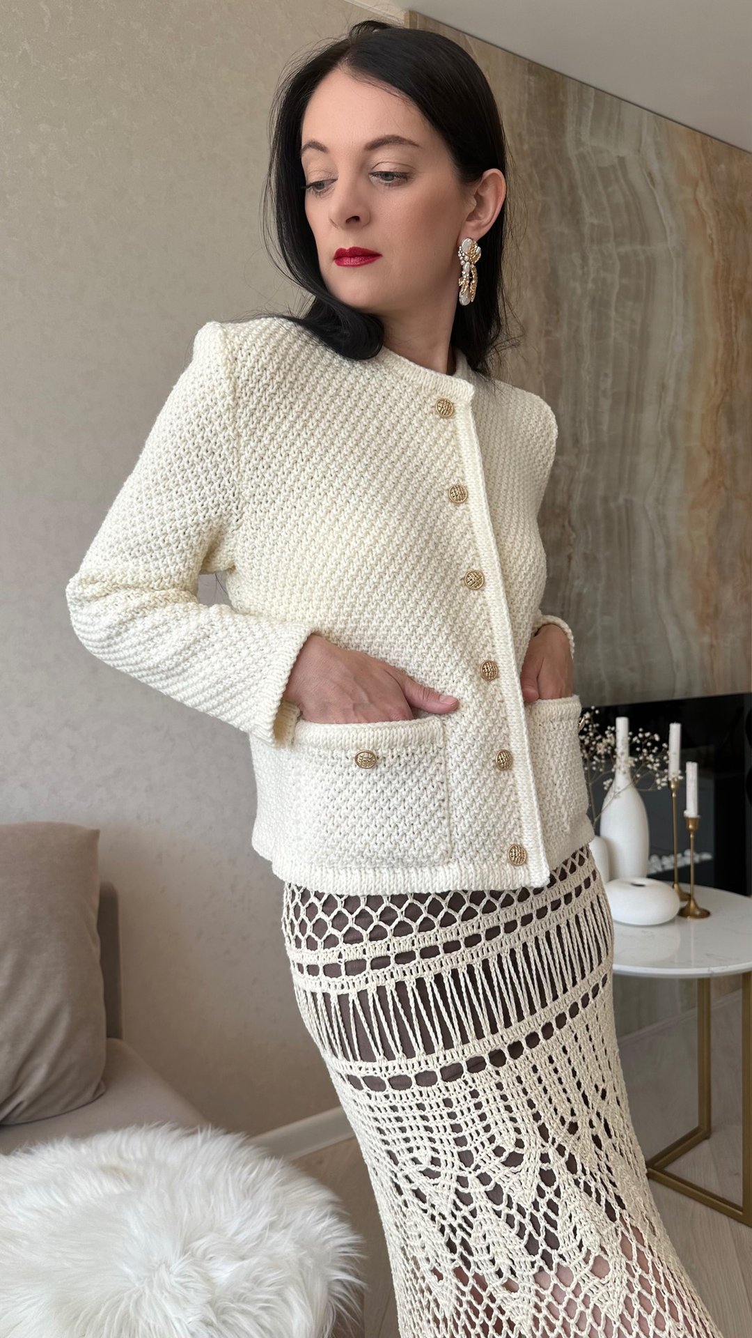 羊毛外套 女款手工针织 cardigans 白色手工针织毛衣 - 女装针织衫/毛衣 - 羊毛 
