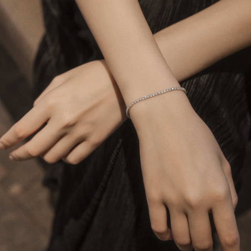 法式轻奢排钻手链 | The Dressing Room。复古轻珠宝款 - 手链/手环 - 纯银 银色