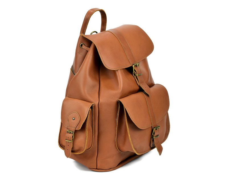 Extra Large Leather Backpack Full-Grain Leather Rucksack Handmade in Greece - 后背包/双肩包 - 真皮 咖啡色
