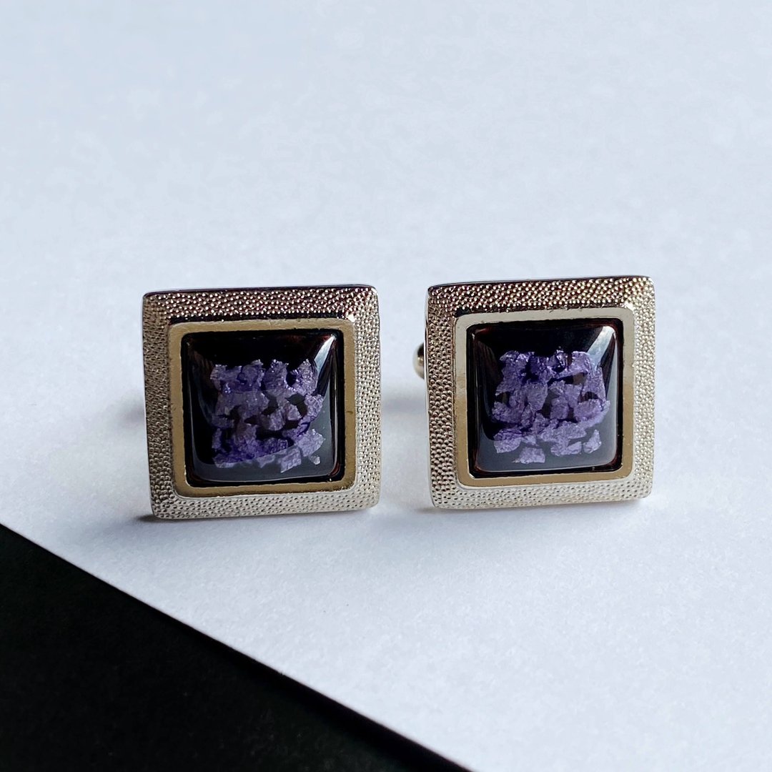 Foil Chirashi [Amethyst Ametyst] Cloisonne cufflinks Cufflinks Pure silver leaf chirashi cloisonne - 袖扣 - 其他材质 紫色
